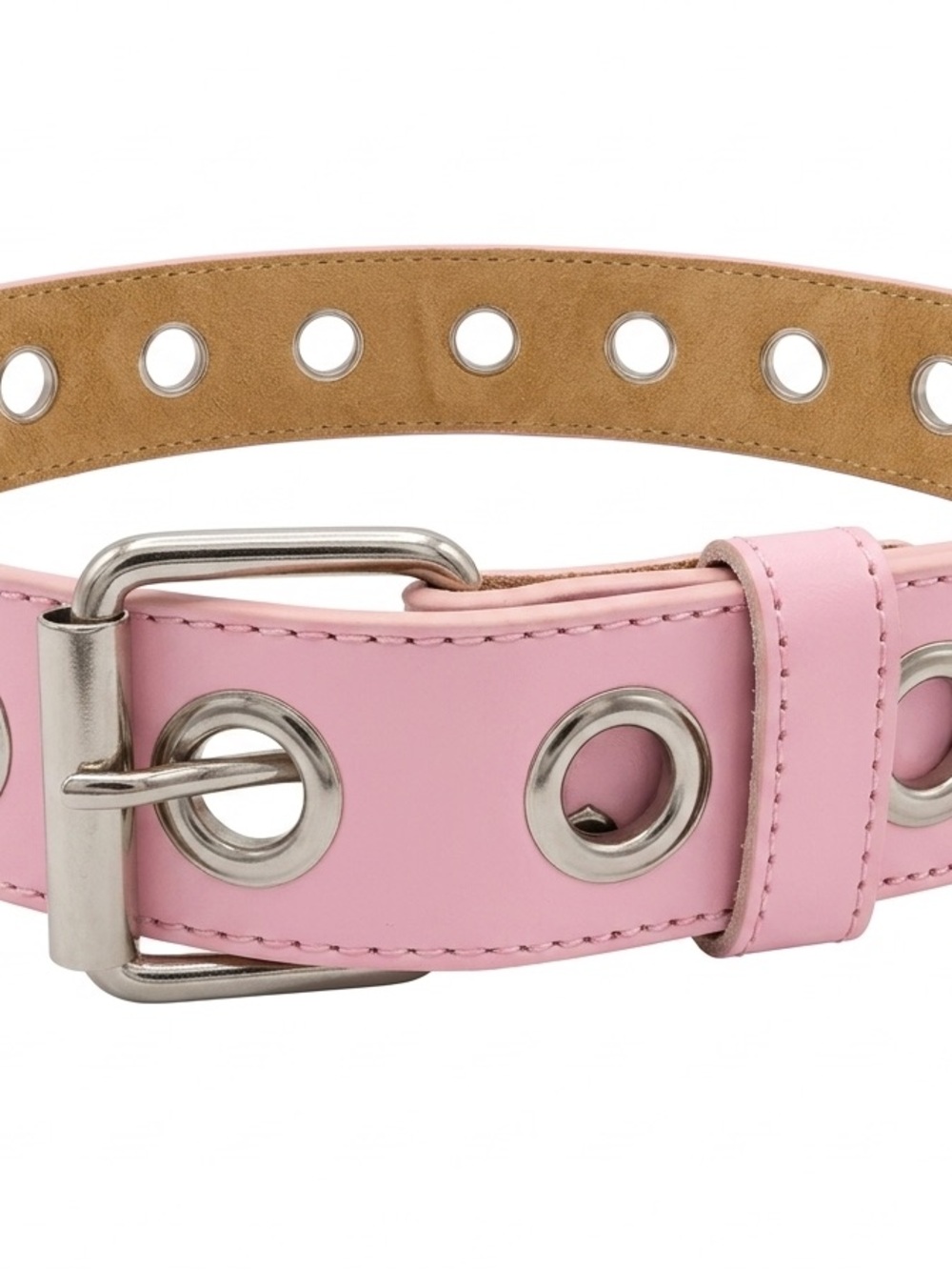 Y2K Pink Leather Grommet Belt Silver Hardware Size 30 Emo Punk
